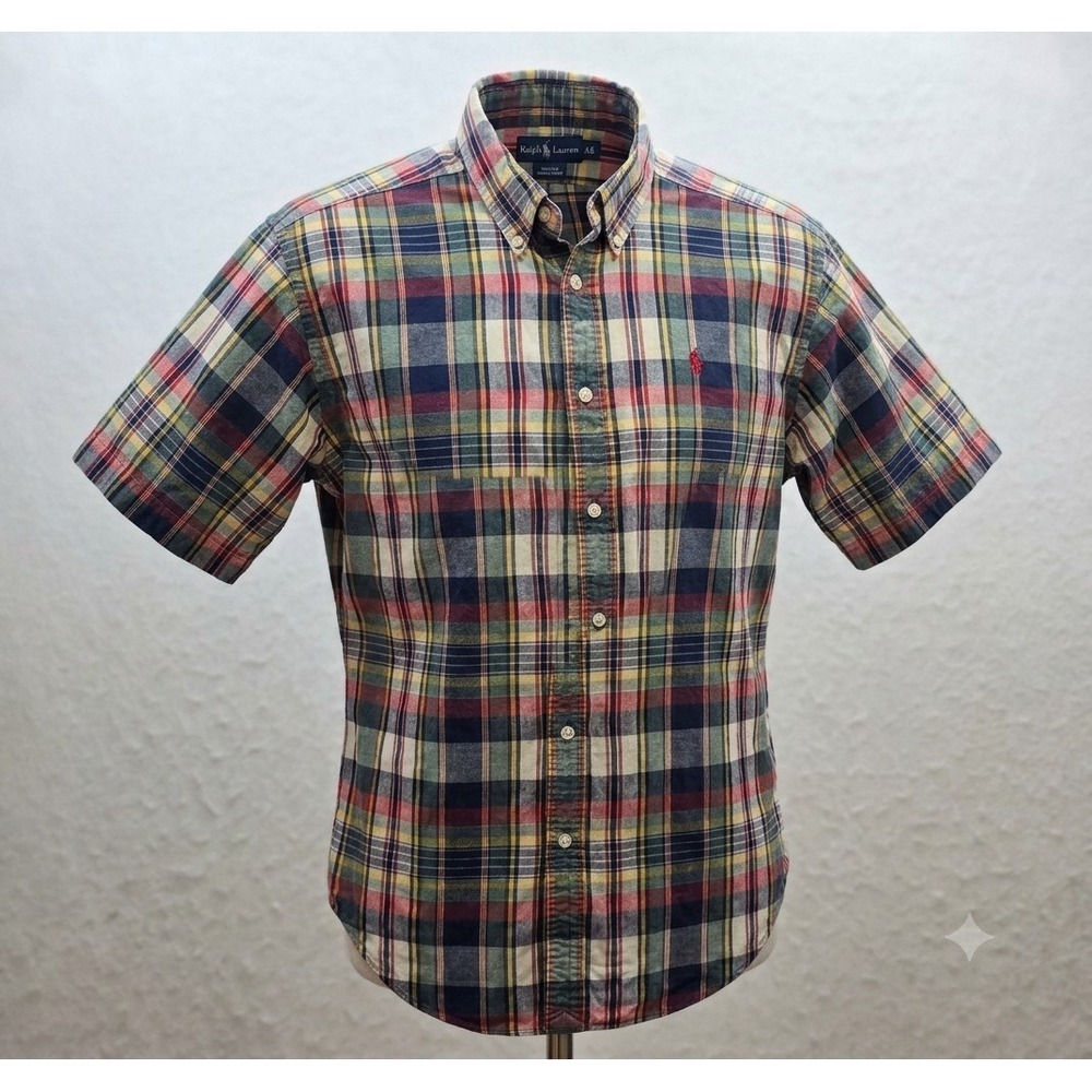 Ralph Lauren Vintage Boy's Multicolored w Red Pony Plaid Button Up Shirt. Sze XL